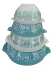 Vintage Pyrex Amish Butterprint Cinderella Mixing Bowl Set Of 4 Aqua White