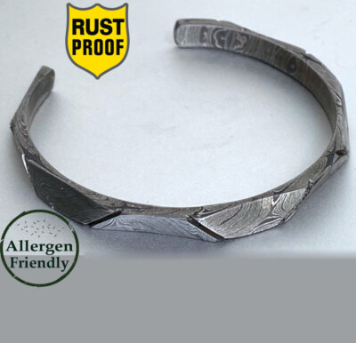 Customized Hand Forged Faceted Damascus Steel Bangle Mens Gift For Him Bracelet