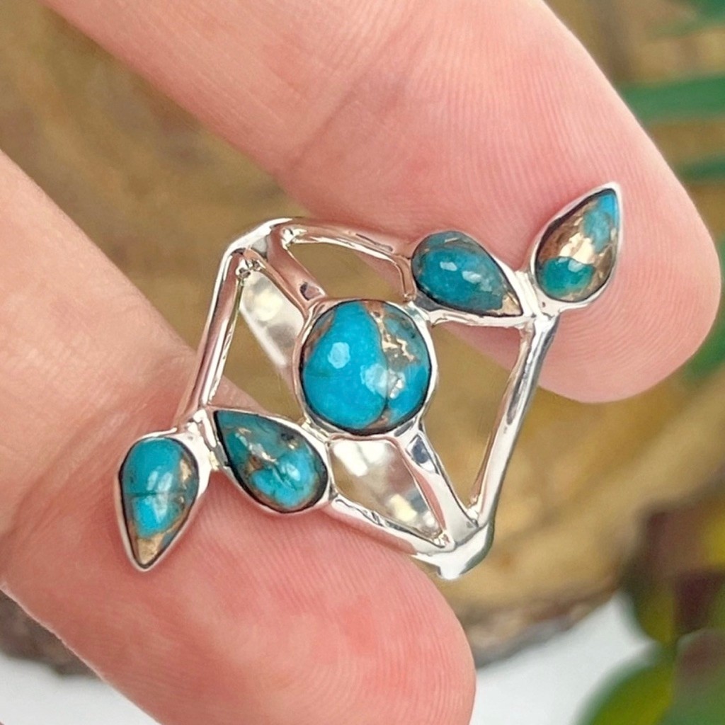 Solid Sterling Silver 925 Turquoise Ring Size 10 … - image 5