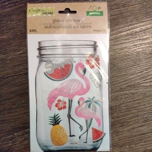 Crafters Square Flamingo Glass Stickers Magic on Jar Decoration Tropical 8 Pc