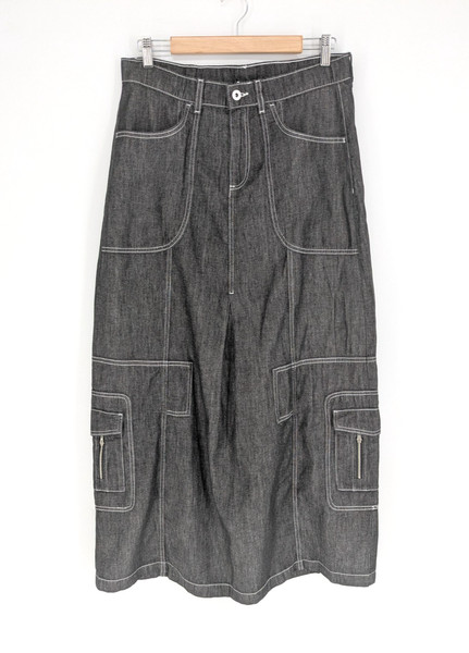 Collusion Maxi Denim Skirt Sz 12 Charcoal Black Cargo Pockets 100% Cotton