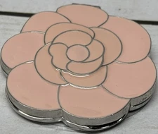 Nordstrom Pink Enamel Flower Silver Tone Compact Mirror Good Condition