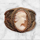 Vintage Carved Shell Oval Cameo Woman Filigree Sterling Silver Ring Size 8.5