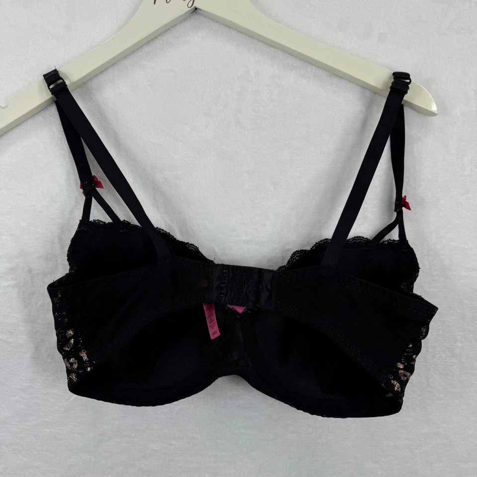 Бюстгальтер Betsey Johnson Intimates черный леопардовый принт 34DD на косточках кружевной бант - Изображение 4 из 4