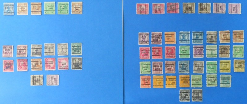 60 DIFFERENT US HARTFORD & BRIDGEPORT, CT PRECANCELS - USED!