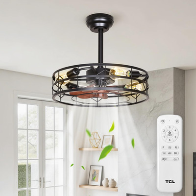 20'' Rustic Caged Ceiling Fan with Lights & Remote for Bedroom & Kitchen