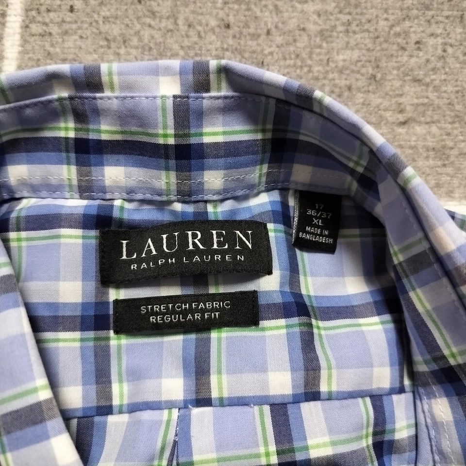 Lauren Ralph Lauren Masculino 17 36/36 Xadrez Azul Ajuste Regular Etiqueta Preta Botão para Cima - Imagem 3 de 4