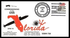 USS FLORIDA SSBN-728 FIRST DAY IN COMMISSION JUN 18 1983 NAVAL CACHET BX2