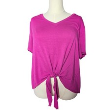 NWT EVRI Womens 1X Magenta Tie Front Knit Top Short Sleeve Casual Shirt