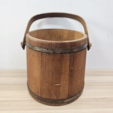 Vintage Basketville Wooden Bucket Barrel Brown Firkin Rustic Farm Decor USA