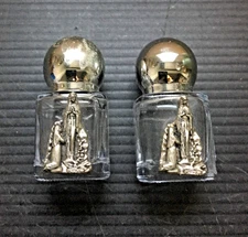 Pair of Vintage Our Lady of Lourdes & St. Bernadette Lourdes Holy Water Bottles