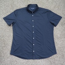 Mizzen Main Shirt Mens XL Blue Polka Dot Trim Fit Short Sleeve Button Up Stretch