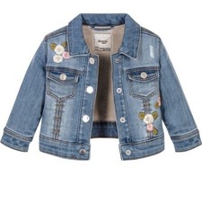 Mayoral Girl Baby Floral Embroidered Jean Jacket Fuzzy Lining sz 6 Months