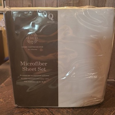 Home Expressions Microfiber Sheet Set - Queen Size- Cool White NEW