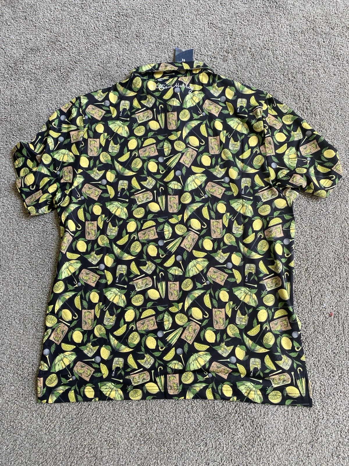 MEDIUM William Murray Golf Polo Shirt Mens Lemon Life Black Yellow Green NEW