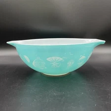 PYREX Cinderella HOT AIR BALLOONS Turquoise Bowl 444 EUC Vintage 1950s