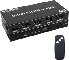 HDMI Switch 3 in 1 Out: 4K 30Hz Ultra HD HDMI Selector with Remote Control, High