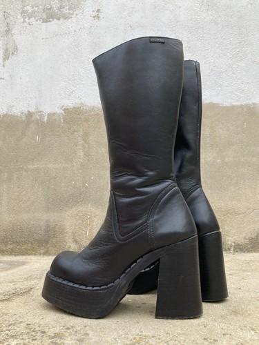 NEW Destroy boots sz 6 39 black leather mid-calf zip block heel platform bratz - Picture 3 of 16