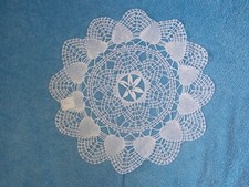 Vintage Style Heart White Hand Bobbin Lace Cotton Round Doily 11 1/2"