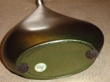 VIDRIOS SAN MIGUEL Green Glass Bronze Toned Bottle 13.5 in. Tall MCM