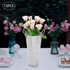 9 Inch 12 Pcs Silver Metal Flower Buckets Wedding Flower Display Flower Buckets