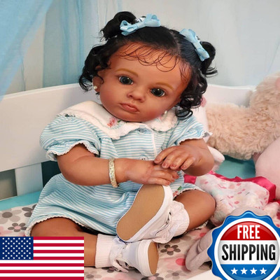 Angelbaby Lifelike Reborn Baby Dolls Black Girl Hair 24 Inch African American