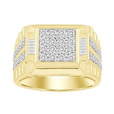Men's 1.00ct Round Baguette Natural Diamond 10k Yellow Gold Ring