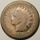 1874 Indian Head Cent AG-Details / Gunk on Reverse "Coin Pictured - Not Cleaned"