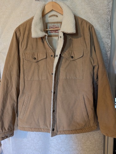 Levis Mens Trucker Jacket Corduroy Sherpa Fleece Lined Light Brown Large Levi