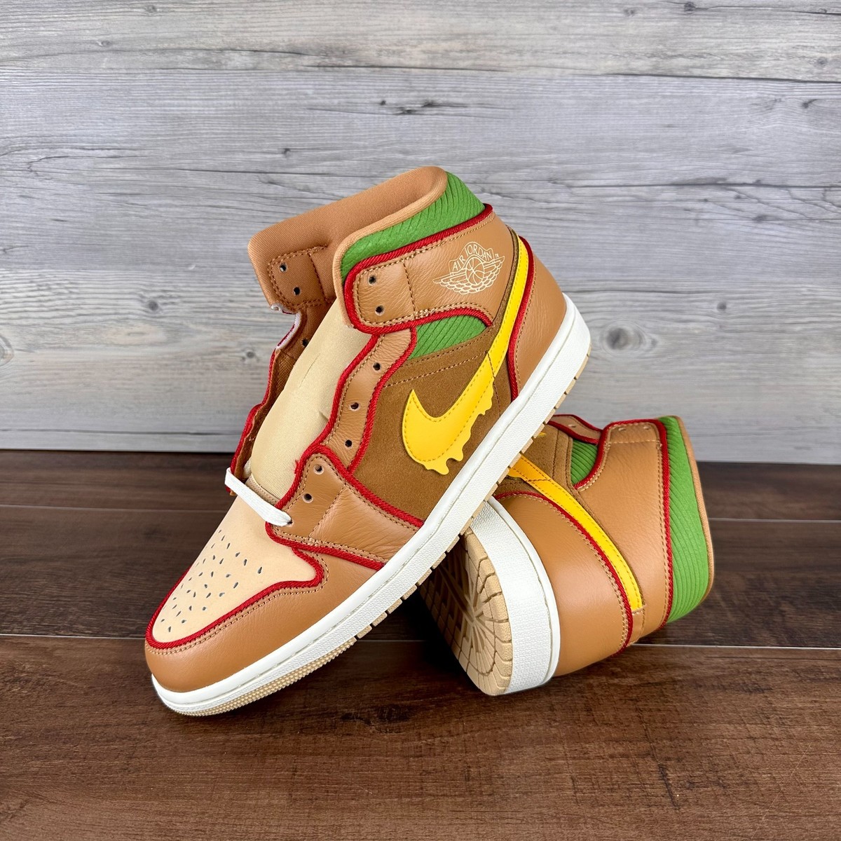 Nike Air Jordan 1 Mid Cheeseburger Mens Size 11 Flax Sesame IB7403