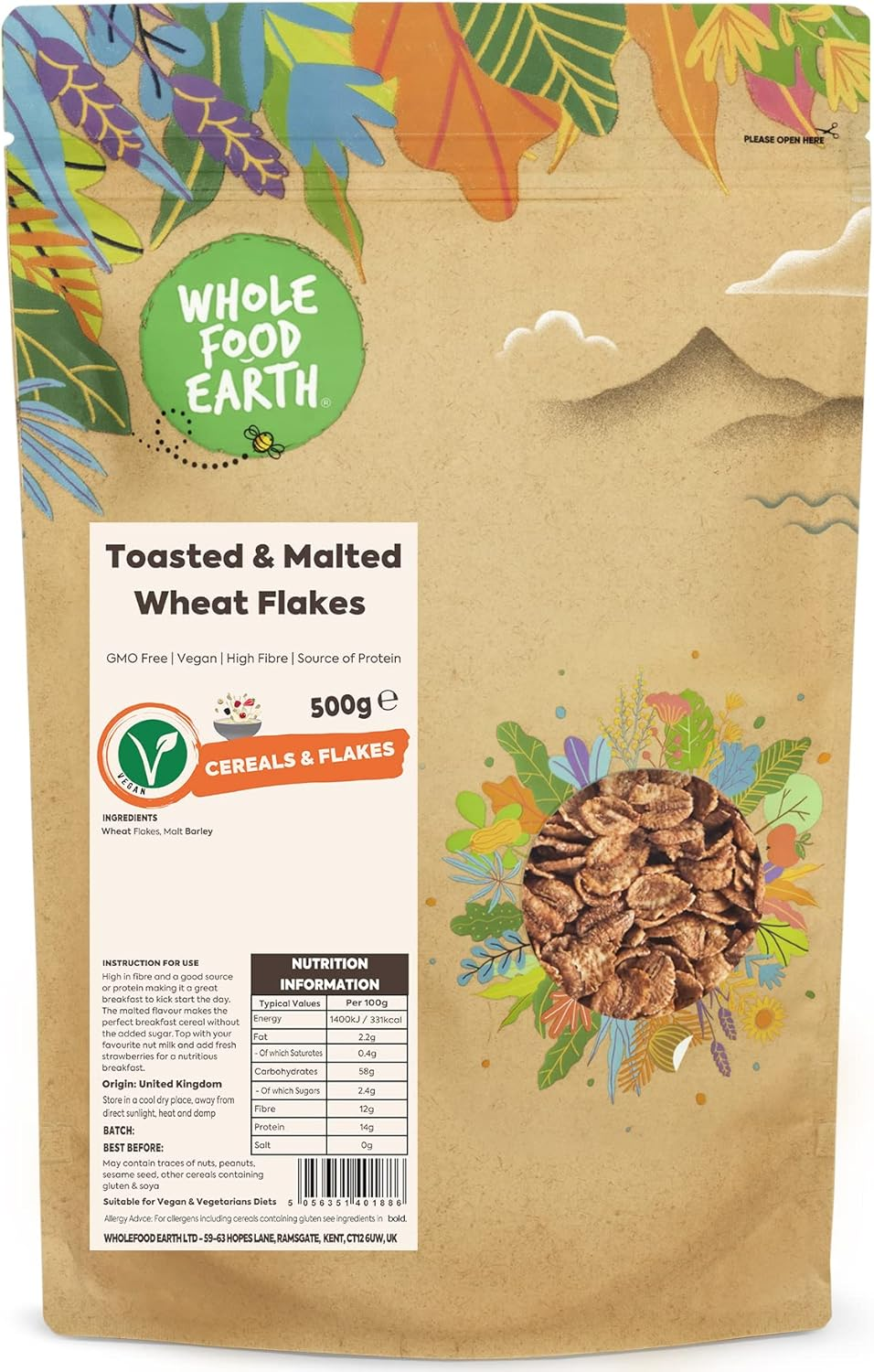 Whole Food Earth Toasted and Malted Wheat Flakes 500 G