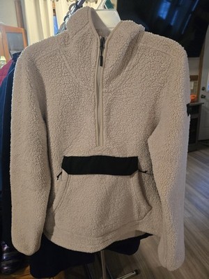Womens Sz L The North Face 1/2 Zip Pullover Sherpa Hoodie Cream Off White Guc