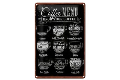 Schild Blech 20x30cm - Made in Germany - Kaffee Coffee Menu flat white Doppio Me