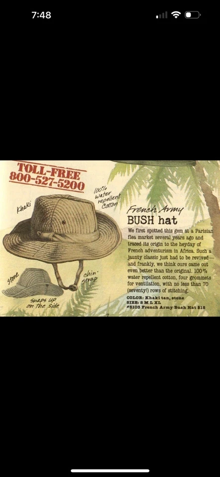 Sombrero Bush Ejército Francés República Banana Años 80 De Colección Repelente al Agua Lateral A Presión Caqui XL Foto 3 de 4