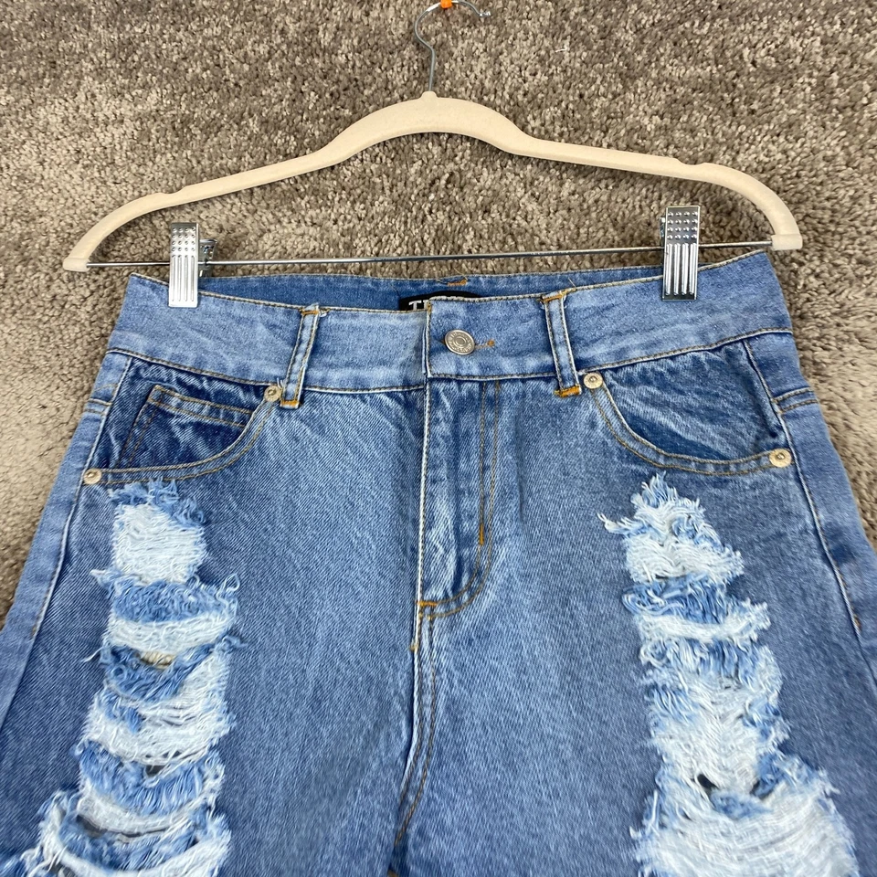 Pantalones Cortos Vaqueros Vaqueros Thrill Jeans Juniors 5 Azul Deshilachado Dobladillo Tiro Alto Desgastados Foto 2 de 4