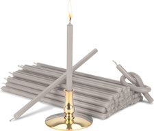 - Portacandele Con Candele a Bastoncino Grigio Senza Flebo L 16Cm Paraffina Prem