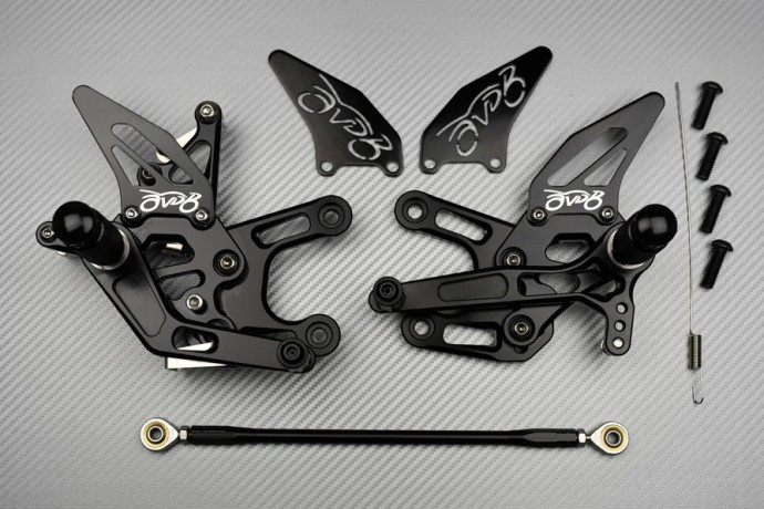Platines commandes reculées Kawasaki ZX10R 2008-2010 noires en aluminium racing