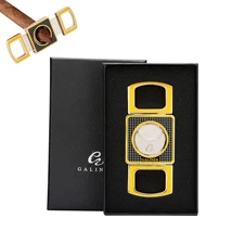 Galiner Stainless Steel Cigar Cutter Double Blades Knife Shear Scissors Gift Box