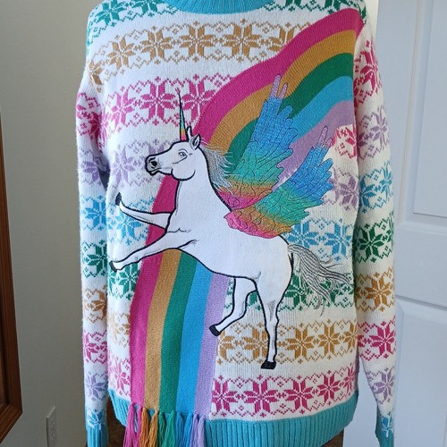 Maglione Unicorno Arcobaleno 33 Gradi L Isola Fiocchi di Neve Morbide Nappe Bianche Brutto - Foto 15 di 15
