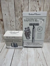 Rockwell 6C Gunmetal Chrome Double-Edge Safety Razor And Razor Stand