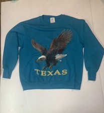 Vintage 90s Teal Texas Eagle Sweatshirt Sz L Made In USA Delta Tag 50 / 50 Tees