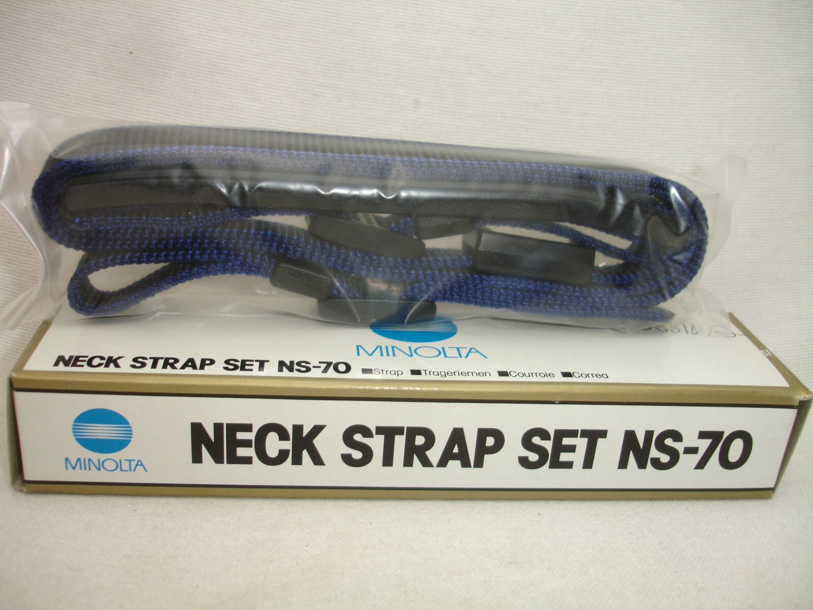Genuine MINOLTA CAMERA NECK STRAP NS-70 blue / black NEW cond.