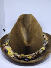 Vintage Hat Dobbs Fifth Avenue NY Felt Hat Size 6 7/8 Brown Fedora Feathers