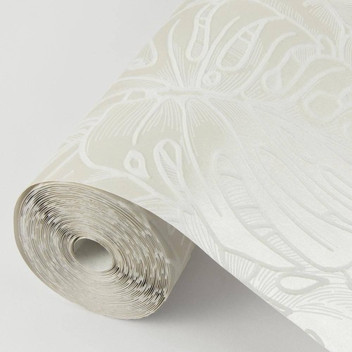 SCOTT LIVING Wallpaper Rolls 33' Paper Strippable Botanical in White Flocked - Picture 2 of 4