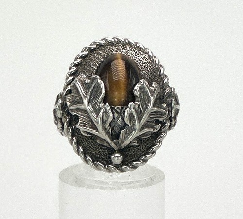 Ring 925 Sterling Silber Jagd Eiche Tiegerauge Tracht Oktoberfest Bayern F18S87