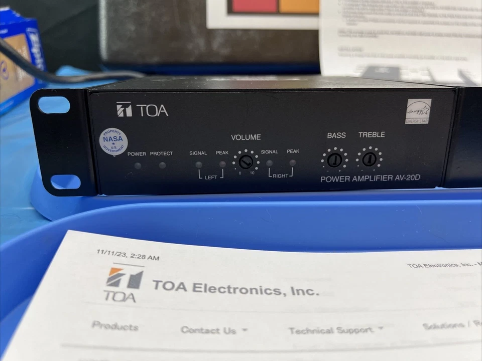 TOA POWER AMPLIFER AV-20D WITH RACK KIT MB-AV20RM USED - Image 2 of 4