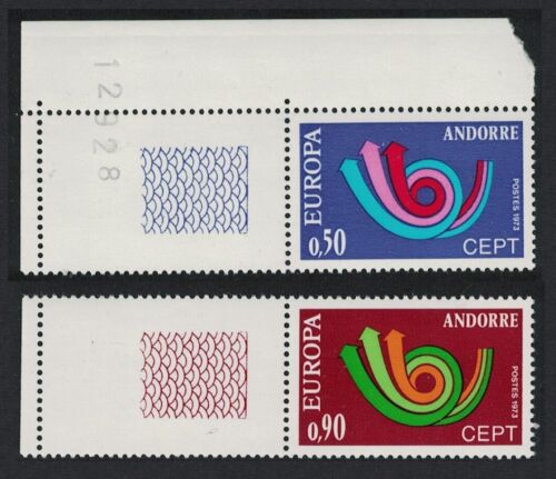 Andorra Fr. Post Horn Europa CEPT 2v Coin labels 1973 MNH SG#F245-F246 - 第 1/1 張圖片