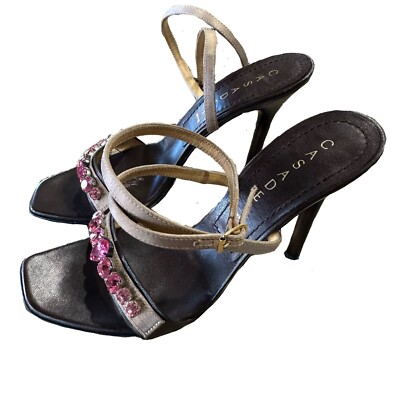 EUC Casadei Size 7 Strappy Heels Khaki Brown w/ Pink Gems Sparkle Bling