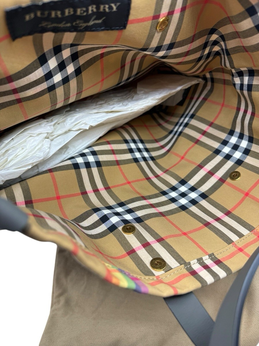 【BURBERRY】ヴィンテージチェック トートバッグ 8093976B9368 Burberry Vintage Rainbow Check Pride Large Shopper Tote Dark