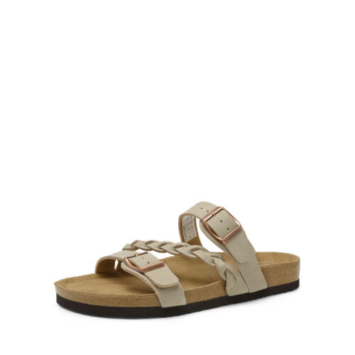 Women Soft Cork Footbed Slip On Slide Flat Sandals Casual Shoes Arch Support - Picture 17 of 30